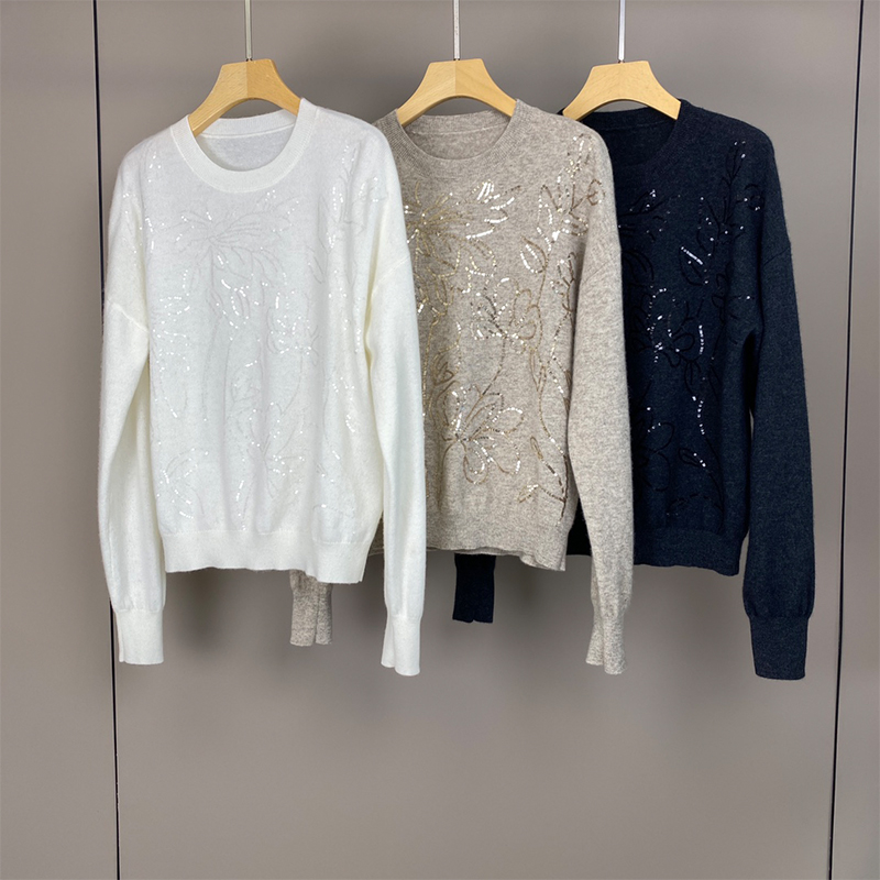 Sequin Flower Cashmere Sweater C0823