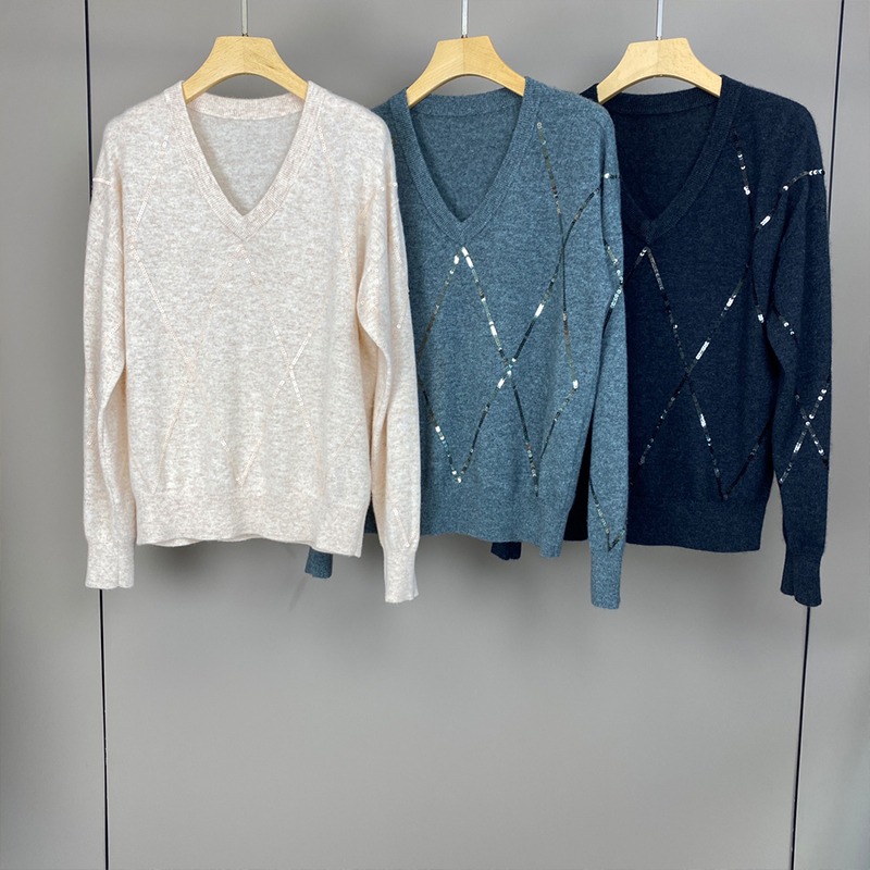 Sequin Diamond Grid Knitted Pullover C0820