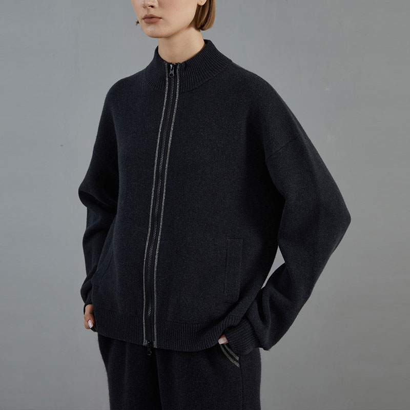 Fashion Zipper Wool Women's Knitted Cardigans L0903