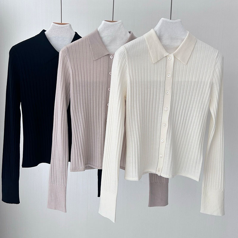 Single Breasted Turn Down Collar Slim Fit Cardigan P0903