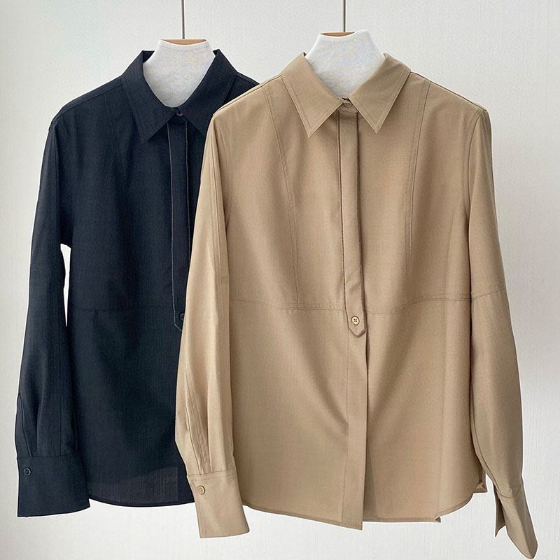 2-color Long Sleeve Lapel Button Wool T-shirt H0903