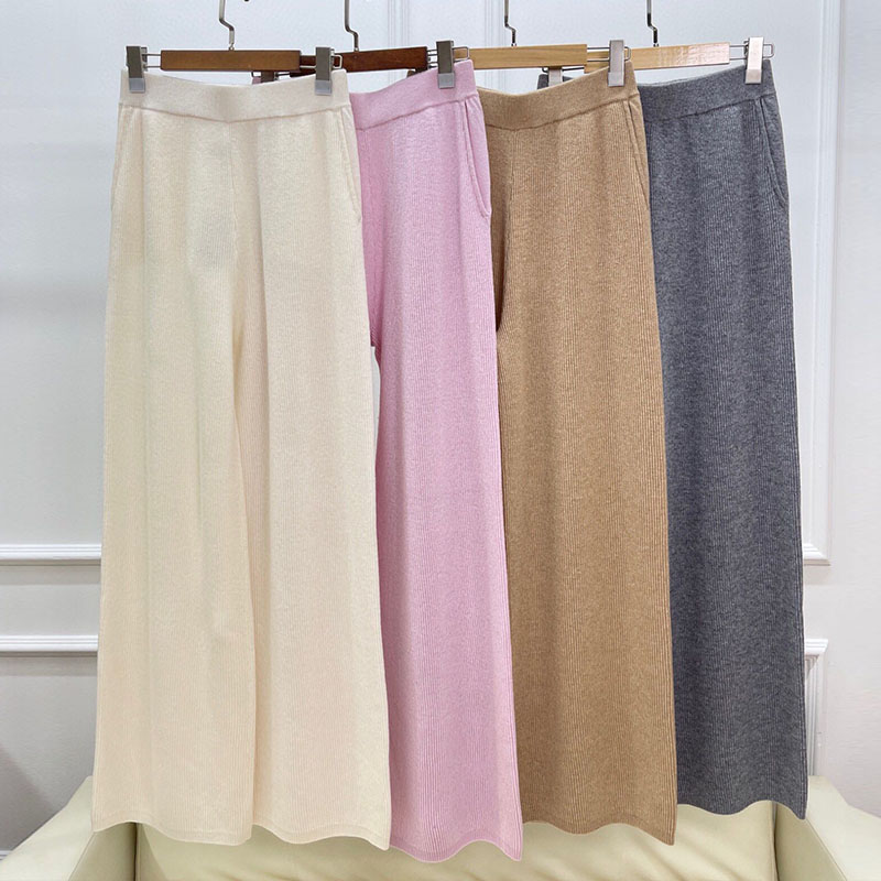 Solid Color Wool Straight Leg Knitted Women's Pants P0907
