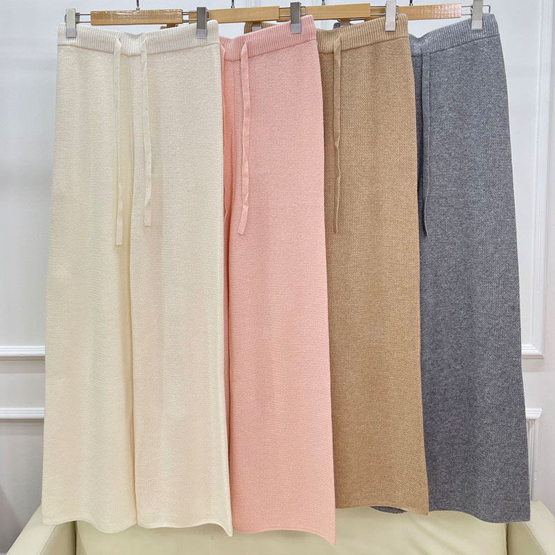 Elastic Waist Straight Leg Lace Up Knitted Women's Pants P0910