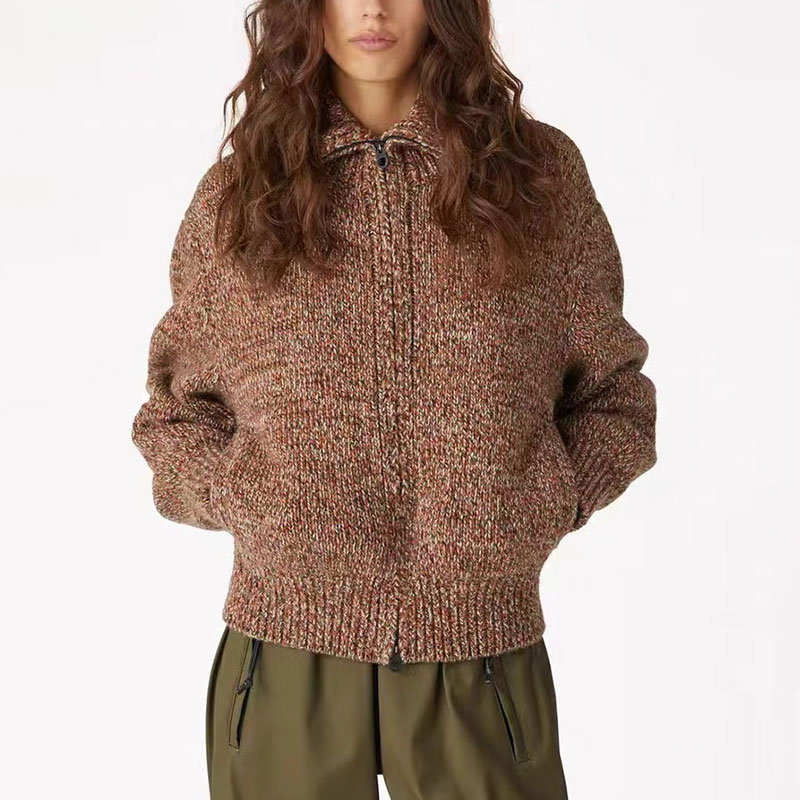  Luxury Fashion Zipper Lapel Women's Cashmere Cardigans L0908