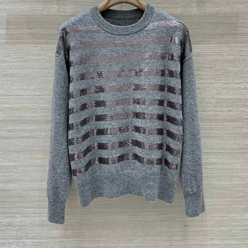  Cashmere Sequined Round Neck Pullover Sweater P0911