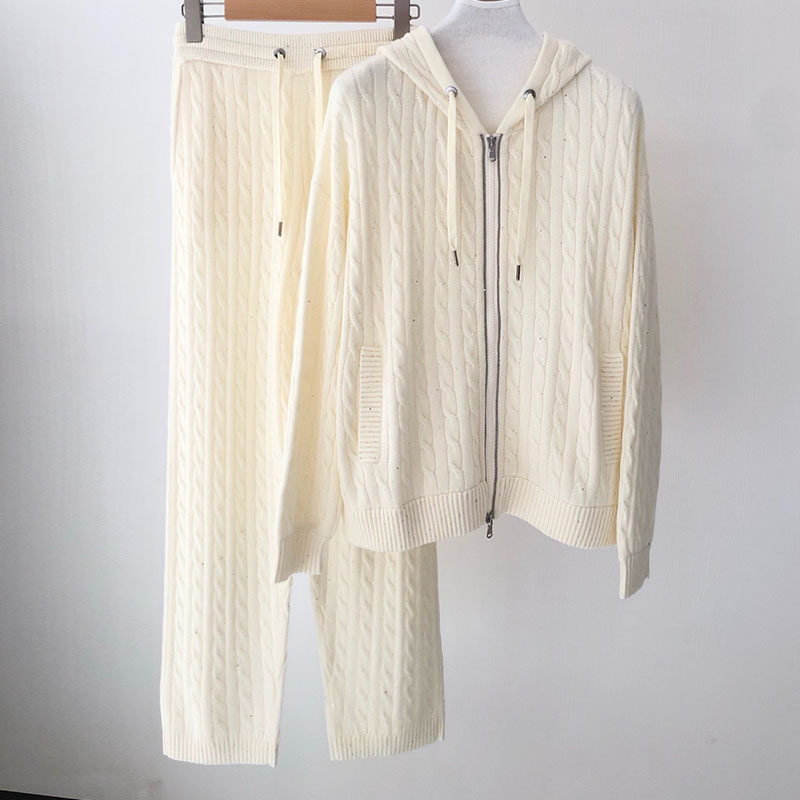 Wool Fried Dough Twists Sequin Knitting Two-piece Set P0844