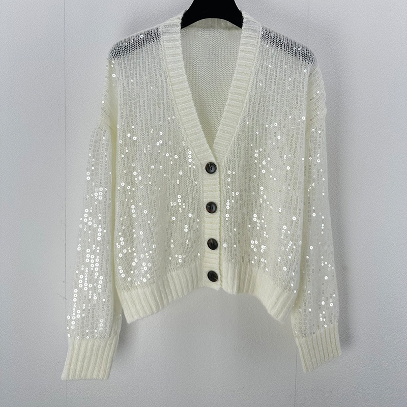 Single-breasted Designer Sequins Sweater C0826
