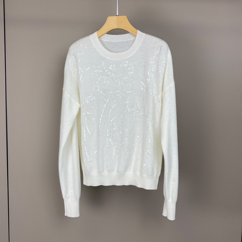 Sequin Flower Cashmere Sweater C0823