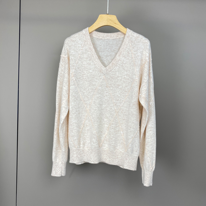 Sequin Diamond Grid Knitted Pullover C0820