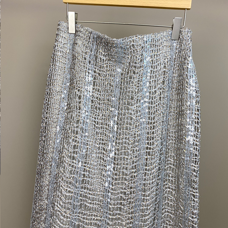 Linen Sequin Hollow Half Skirts C0818