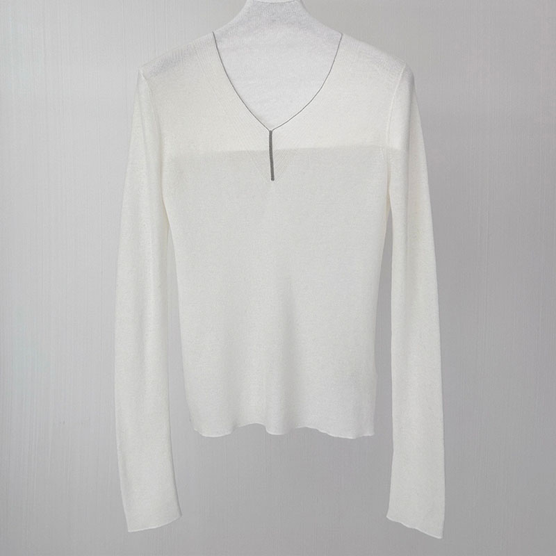 Wool Solid Color Bead Chain Pullover Sweater P0904
