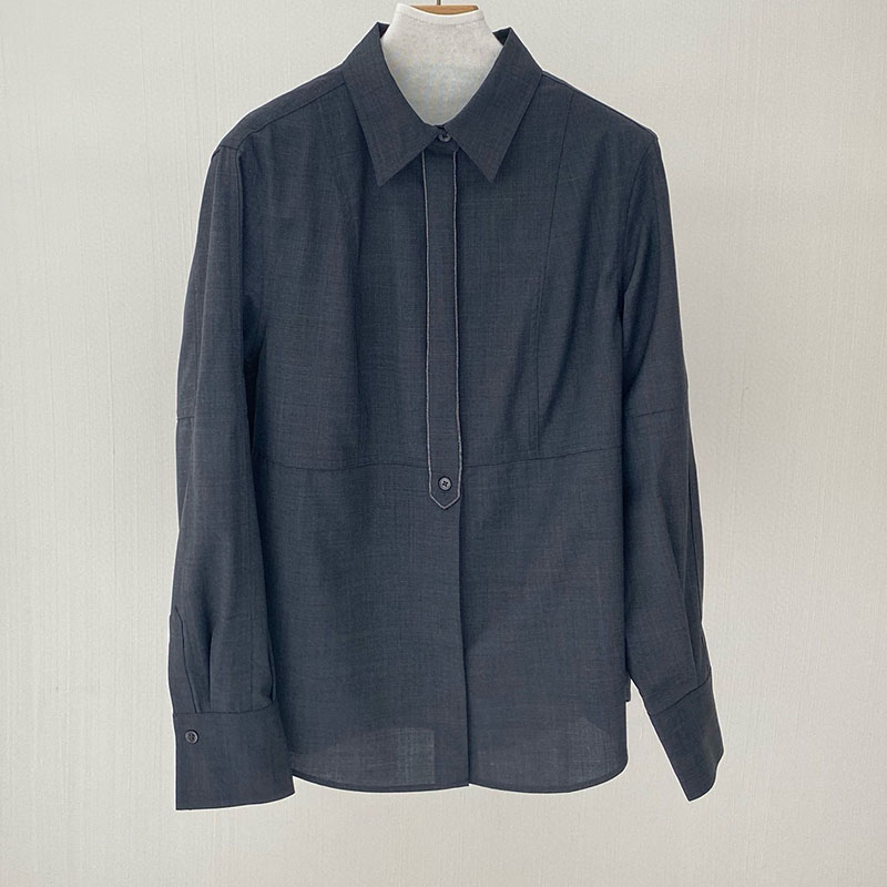 2-color Long Sleeve Lapel Button Wool T-shirt H0903