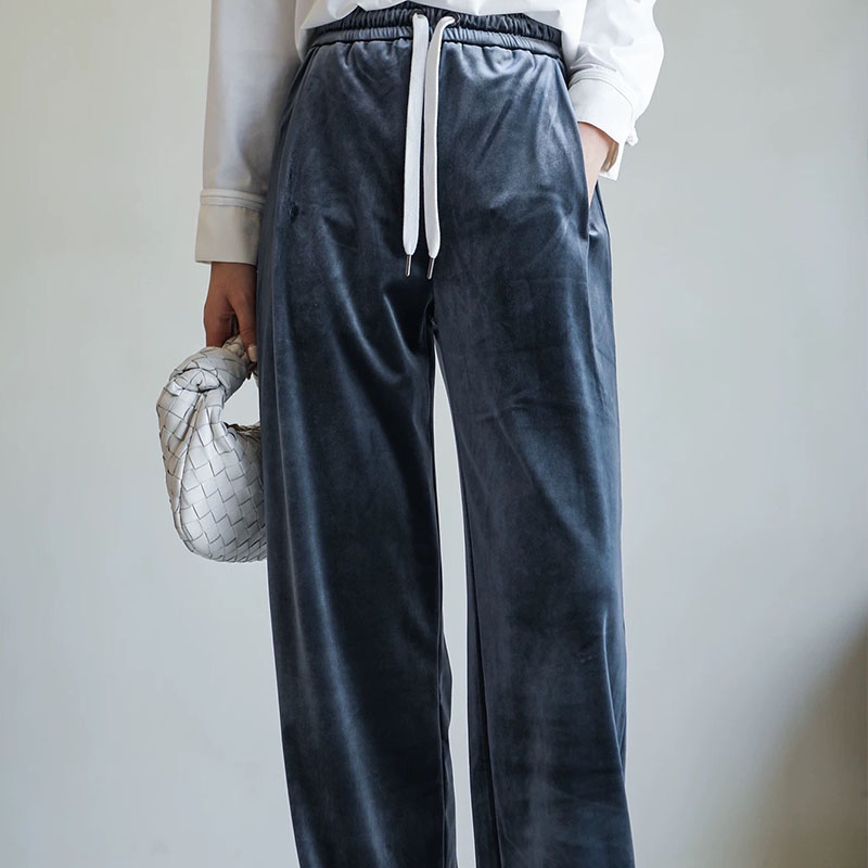  Color Velvet Drawstring Straight Pants H0906