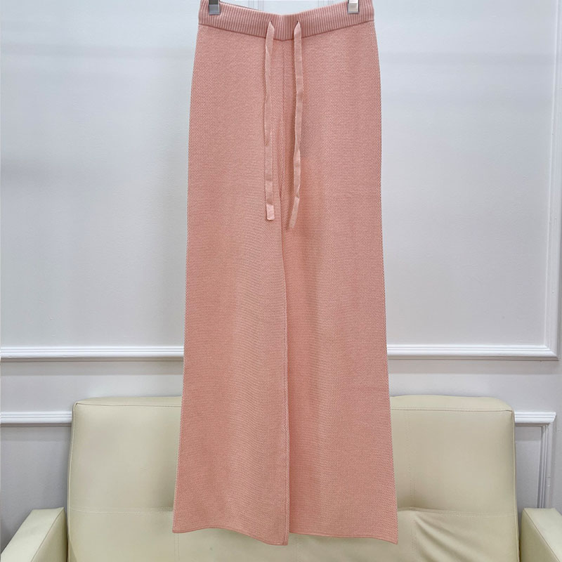 Elastic Waist Straight Leg Lace Up Knitted Women's Pants P0910