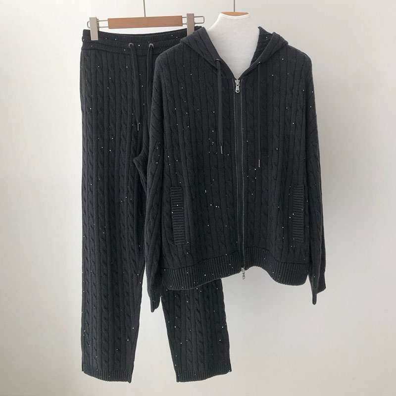 Wool Fried Dough Twists Sequin Knitting Two-piece Set P0844