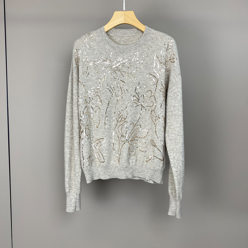 Sequin Flower Cashmere Sweater C0823