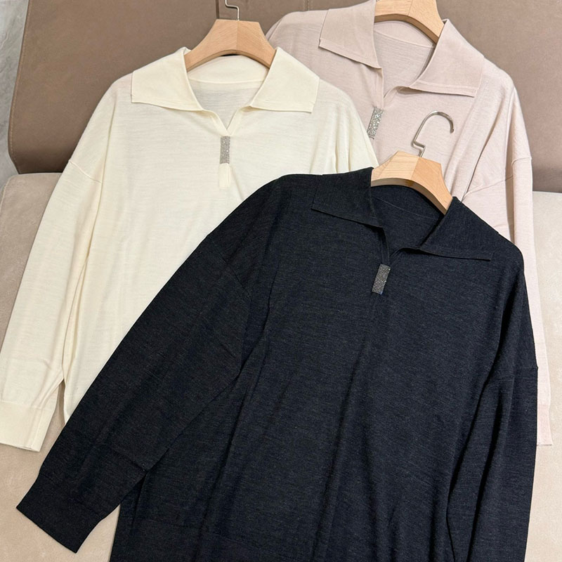 Long-sleeve Wool Bead Chain Lapel Bottoming Clothes H0849