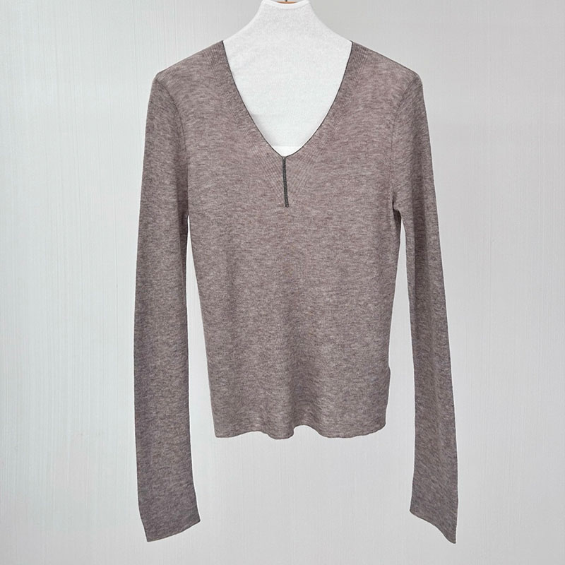 Wool Solid Color Bead Chain Pullover Sweater P0904