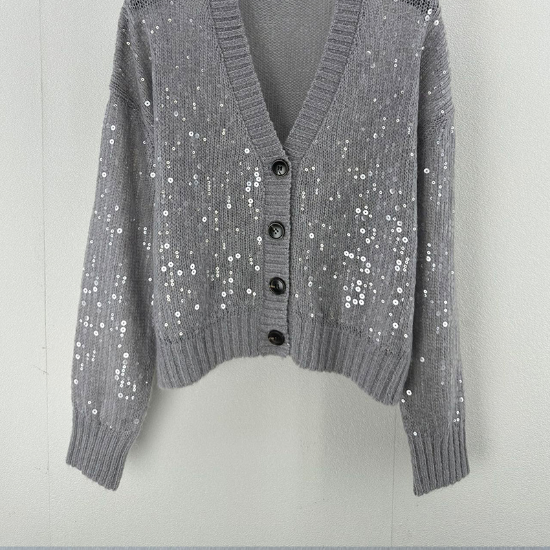 Single-breasted Designer Sequins Sweater C0826