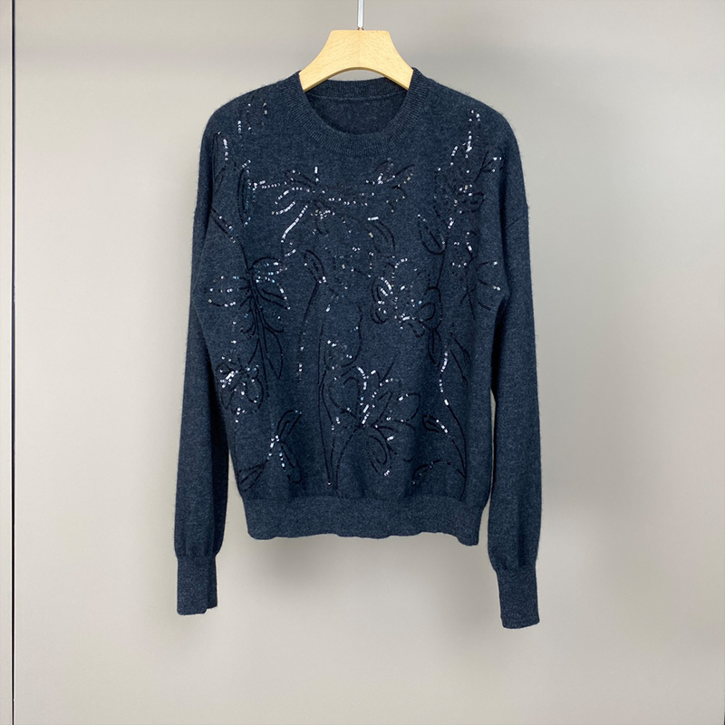 Sequin Flower Cashmere Sweater C0823