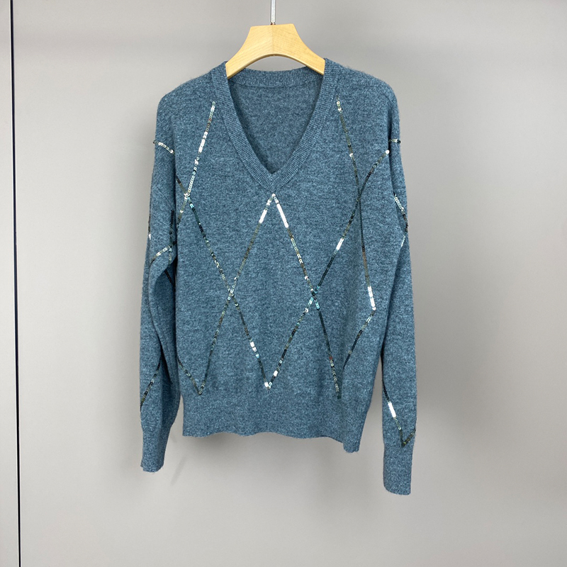 Sequin Diamond Grid Knitted Pullover C0820