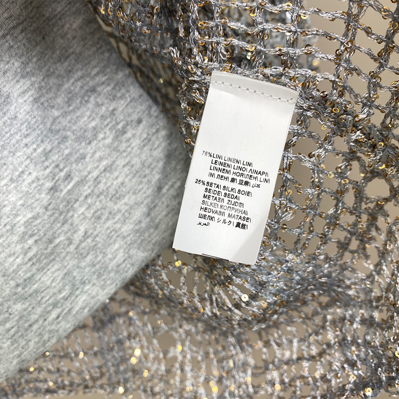 Linen Sequin Hollow Short Sleeved Pullover C0819