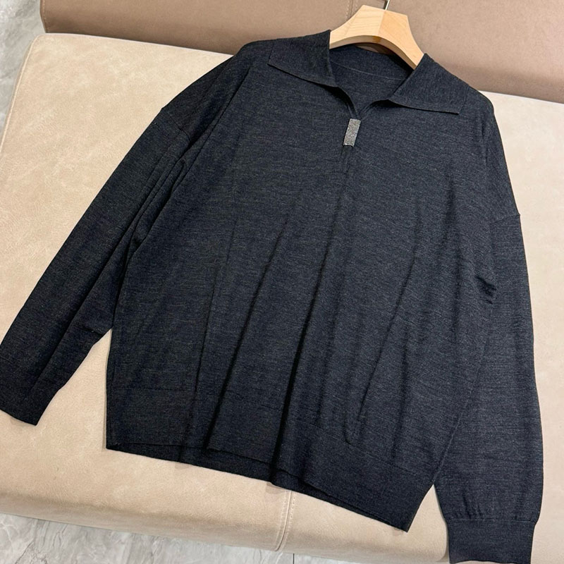 Long-sleeve Wool Bead Chain Lapel Bottoming Clothes H0849