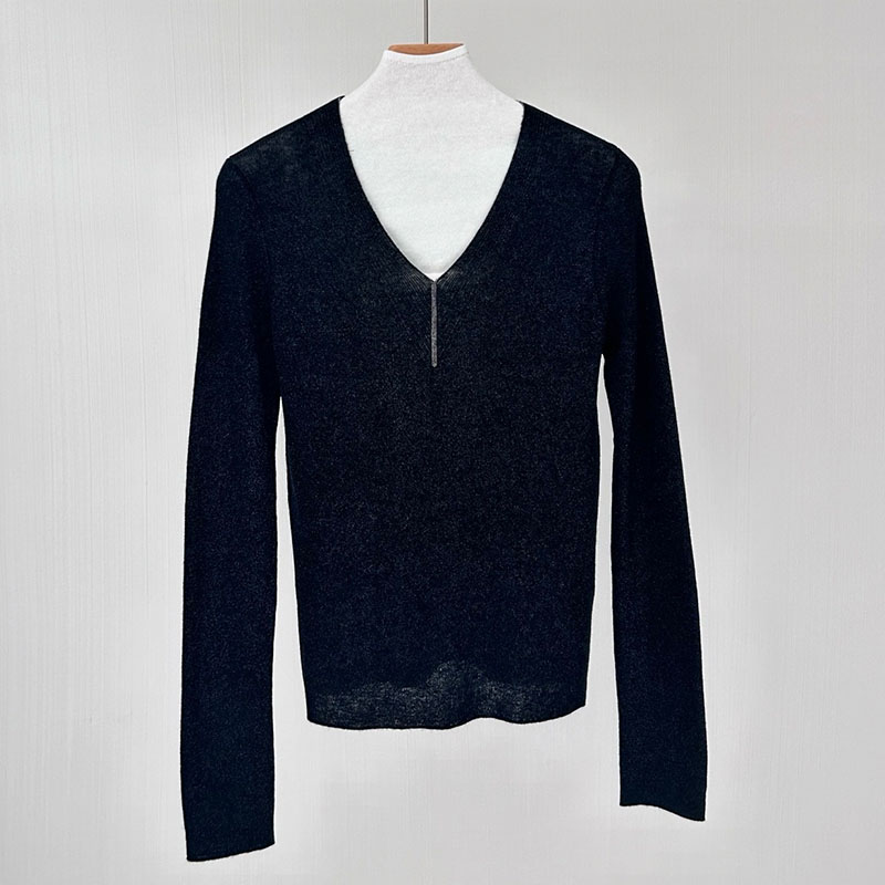 Wool Solid Color Bead Chain Pullover Sweater P0904