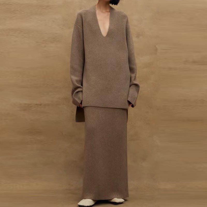 Elegant Solid Colored Cashmere Knit Two Piece Set  C1279