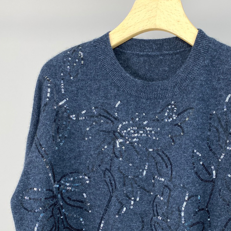 Sequin Flower Cashmere Sweater C0823