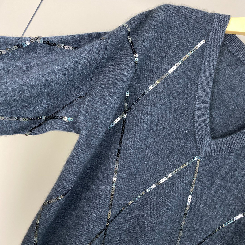 Sequin Diamond Grid Knitted Pullover C0820