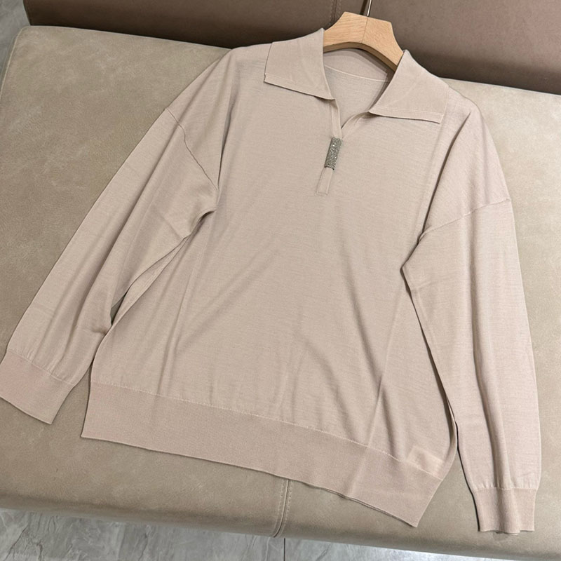 Long-sleeve Wool Bead Chain Lapel Bottoming Clothes H0849