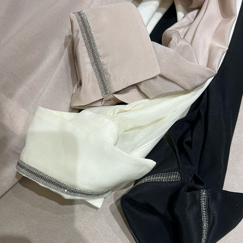 Silk Sleeve Round Neck Bead Chain Wool Bottoming Top H0901