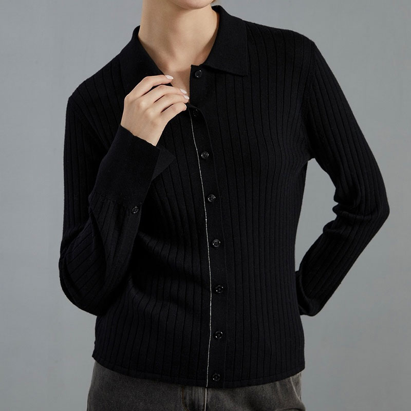 Single Breasted Turn Down Collar Slim Fit Cardigan P0903