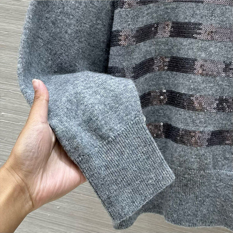  Cashmere Sequined Round Neck Pullover Sweater P0911