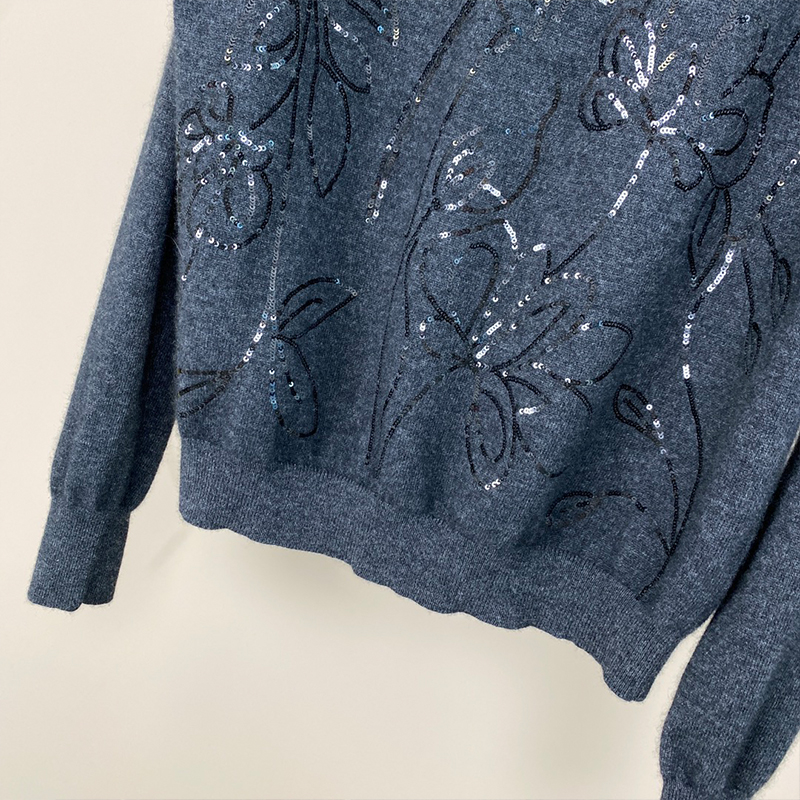 Sequin Flower Cashmere Sweater C0823