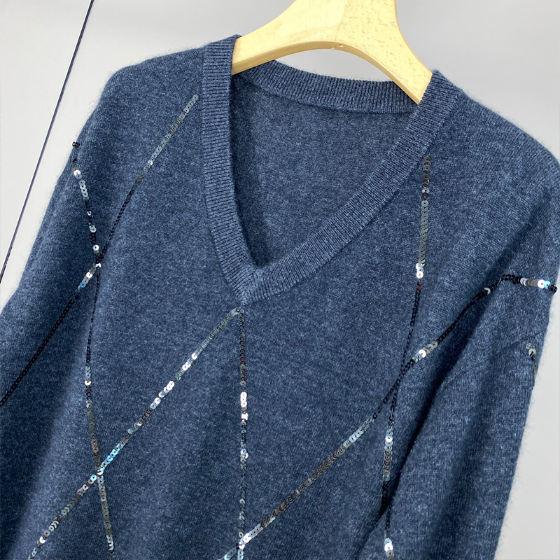 Sequin Diamond Grid Knitted Pullover C0820