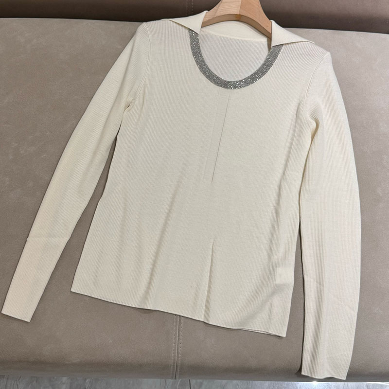  Long-sleeve Round Collar Wool Bead Chain Bottoming Top H0850