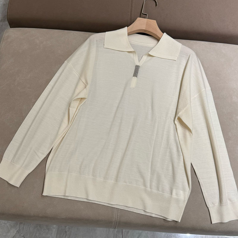 Long-sleeve Wool Bead Chain Lapel Bottoming Clothes H0849