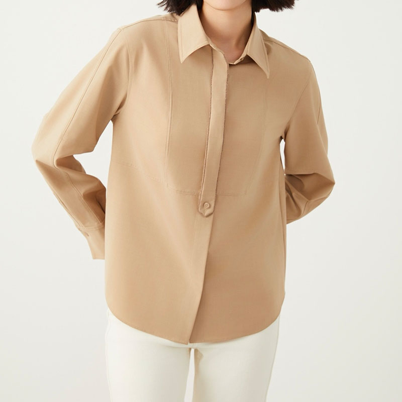 2-color Long Sleeve Lapel Button Wool T-shirt H0903