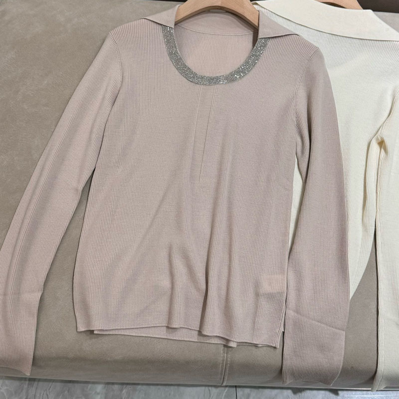  Long-sleeve Round Collar Wool Bead Chain Bottoming Top H0850