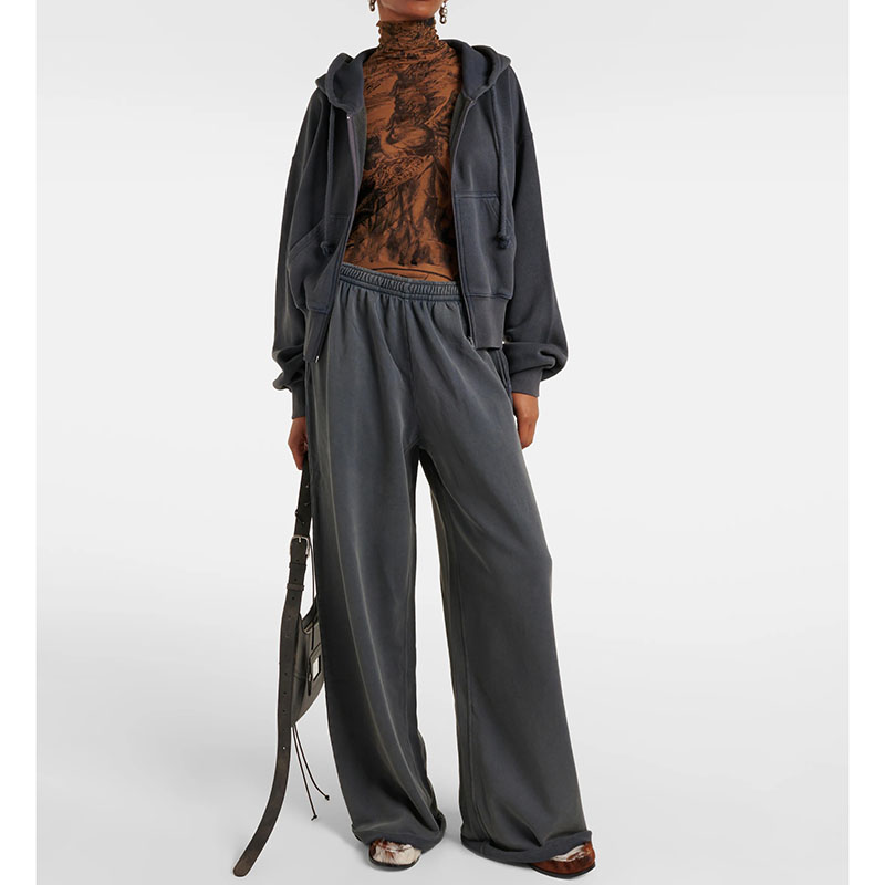 Fashion Solid Color Sweat Suits Zipper Hoodie Wide-leg Pants D0842