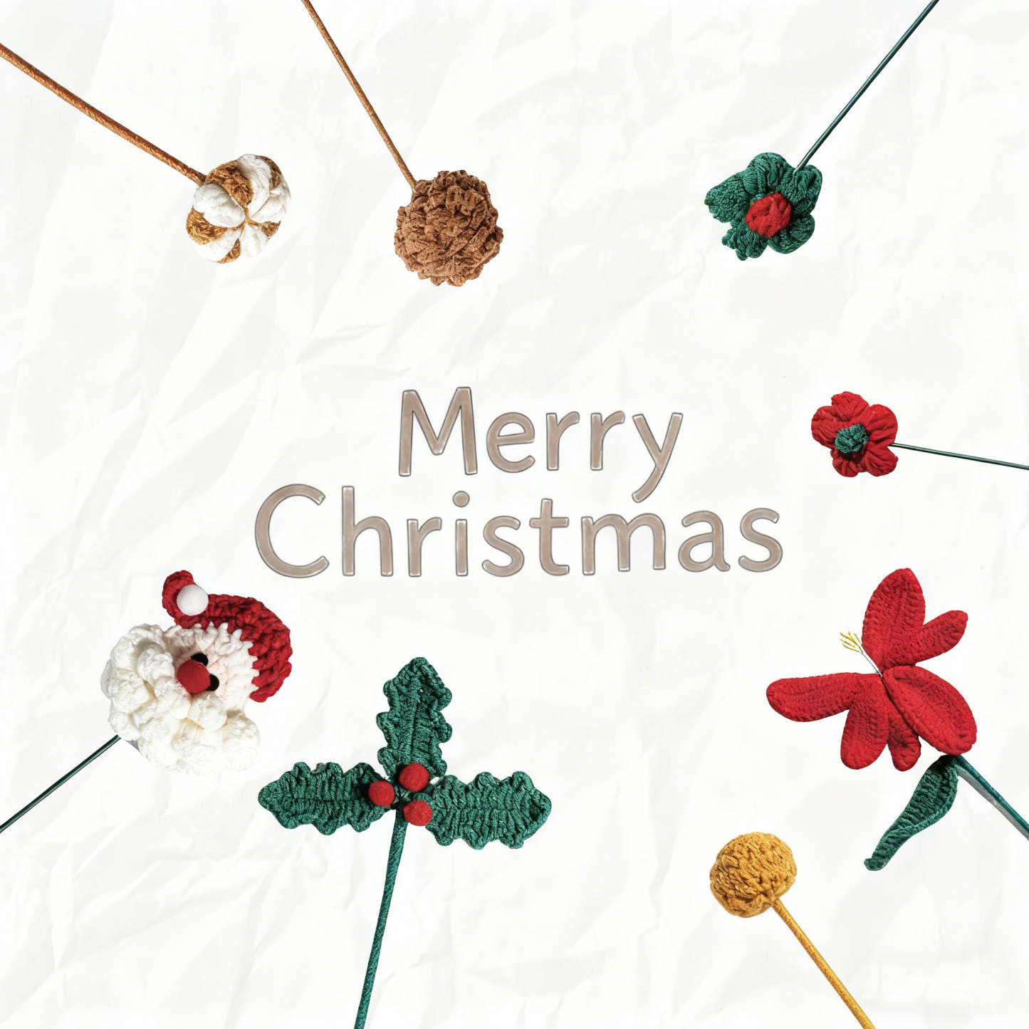 Handmade Crochet Flower Christmas Santa Claus 15.75 Inch Bouquet Festive Decor 