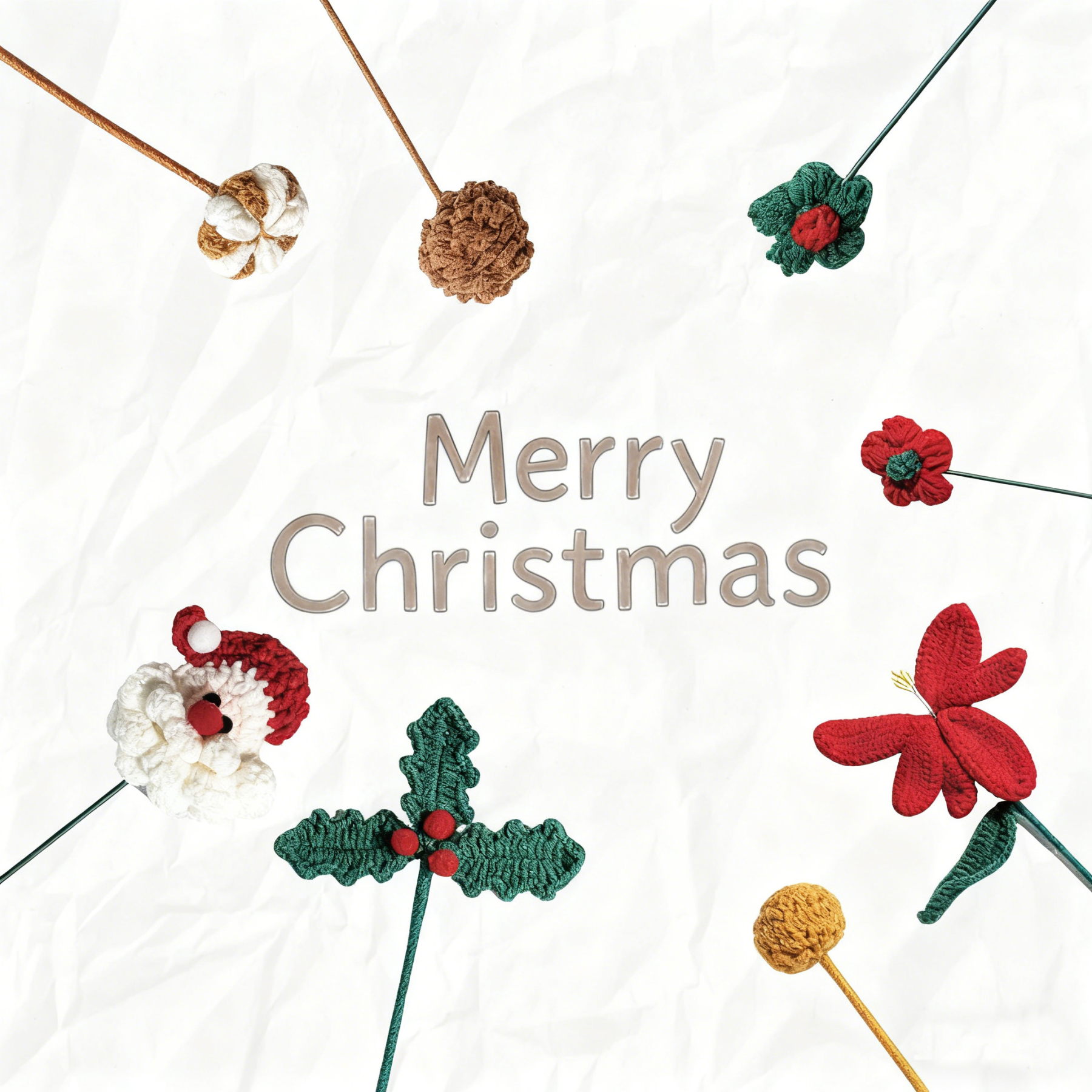 Handmade Crochet Flower Christmas Santa Claus 15.75 Inch Bouquet Festive Decor 