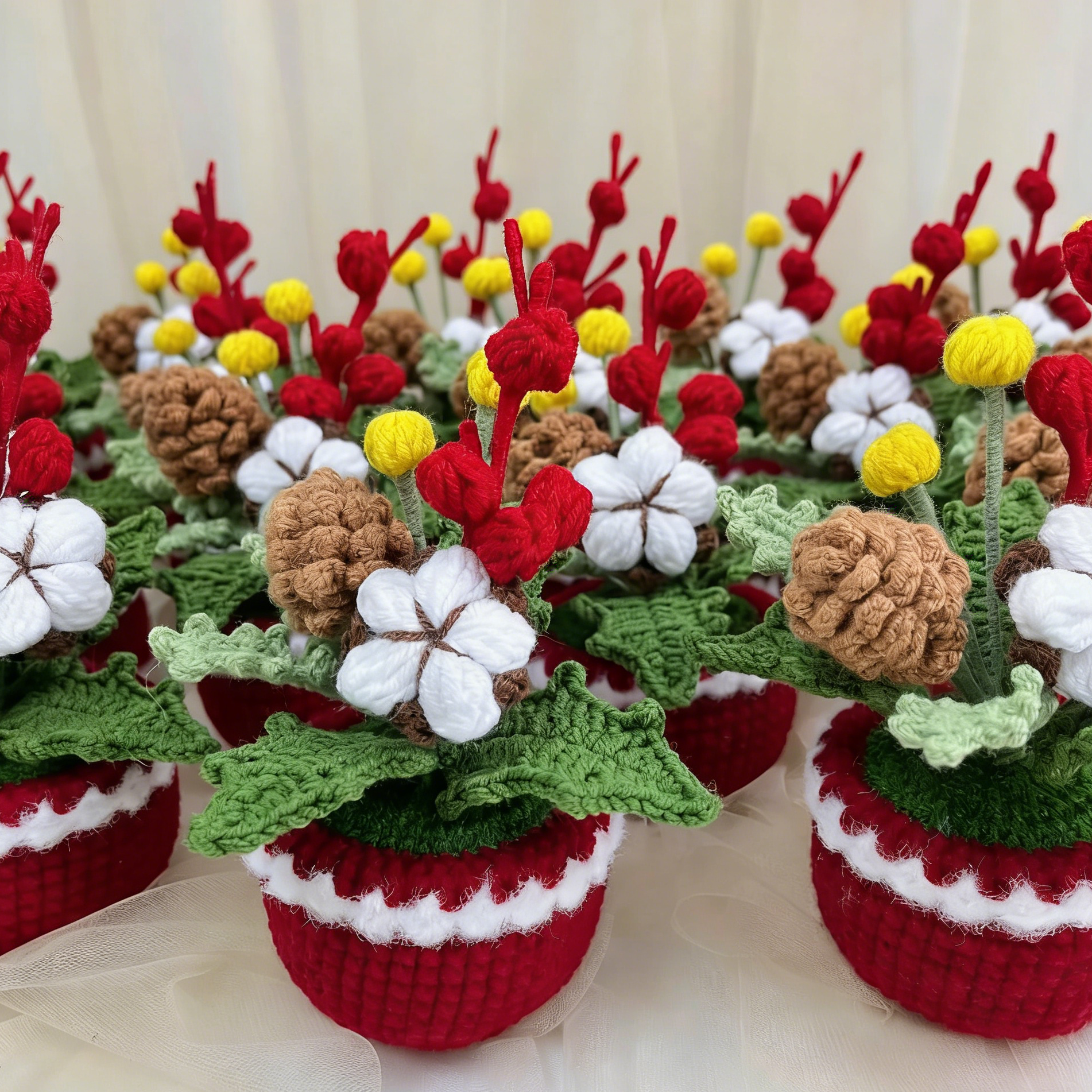 Handmade Crochet Flower Christmas Holiday Arrangement Decor