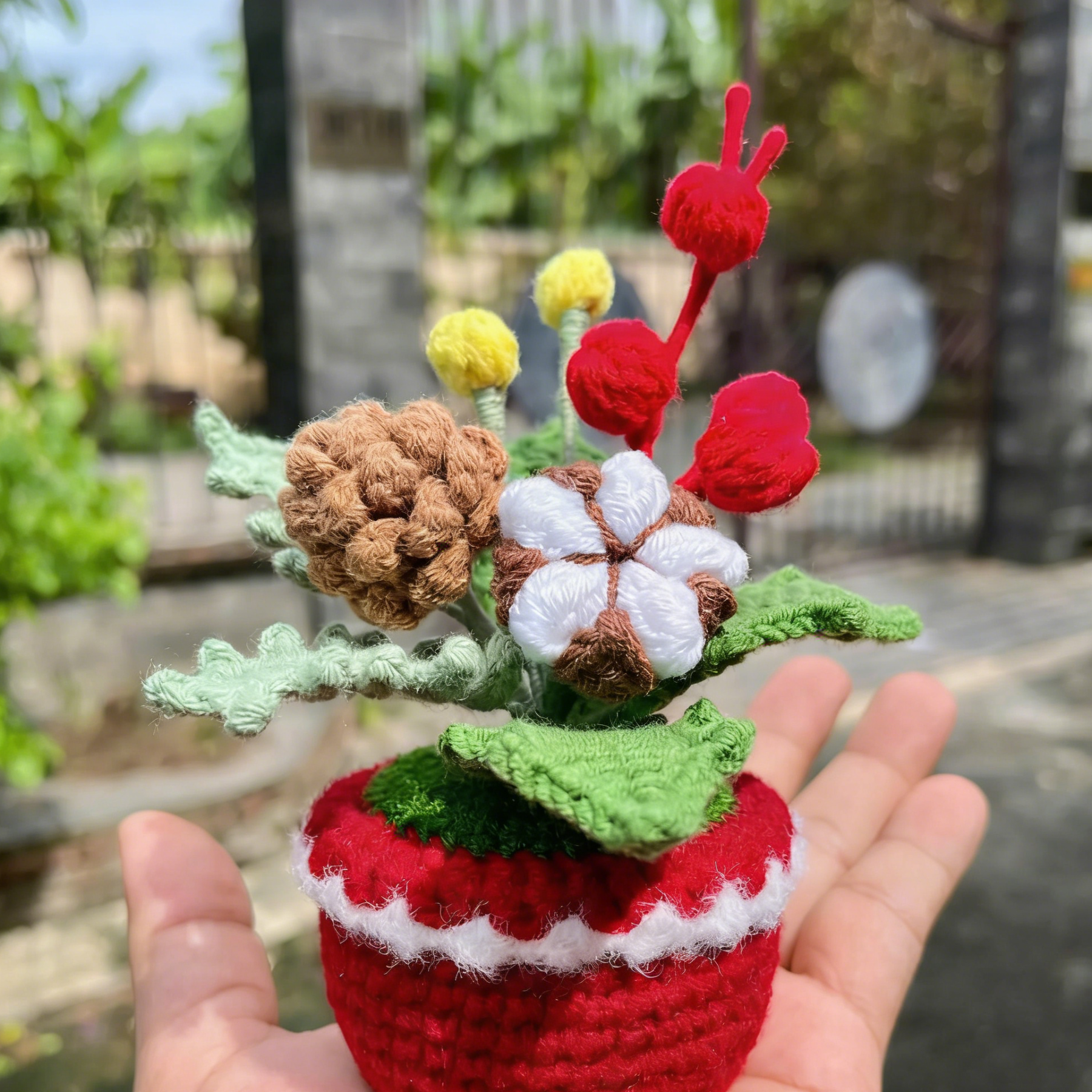 Handmade Crochet Flower Christmas Holiday Arrangement Decor