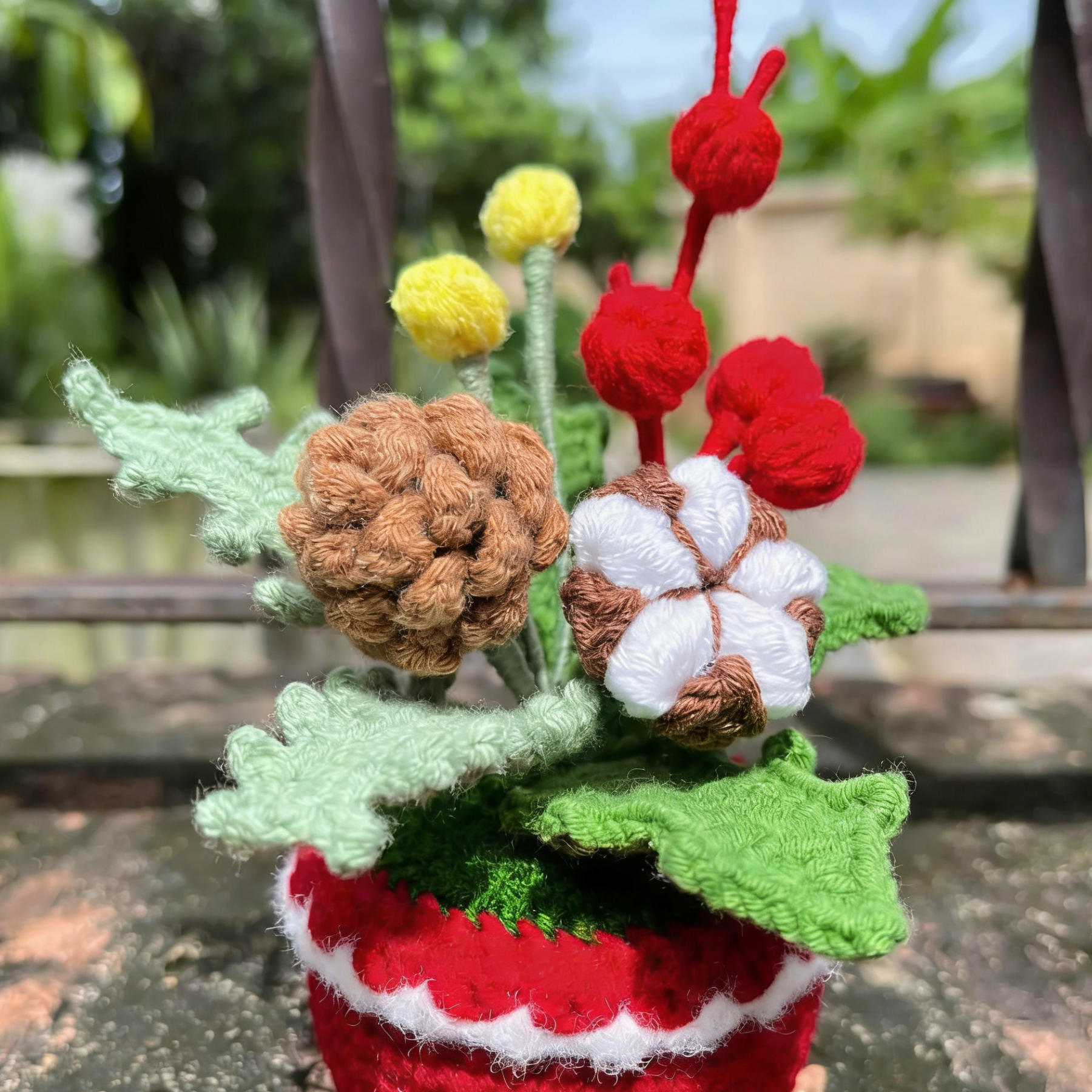 Handmade Crochet Flower Christmas Holiday Arrangement Decor
