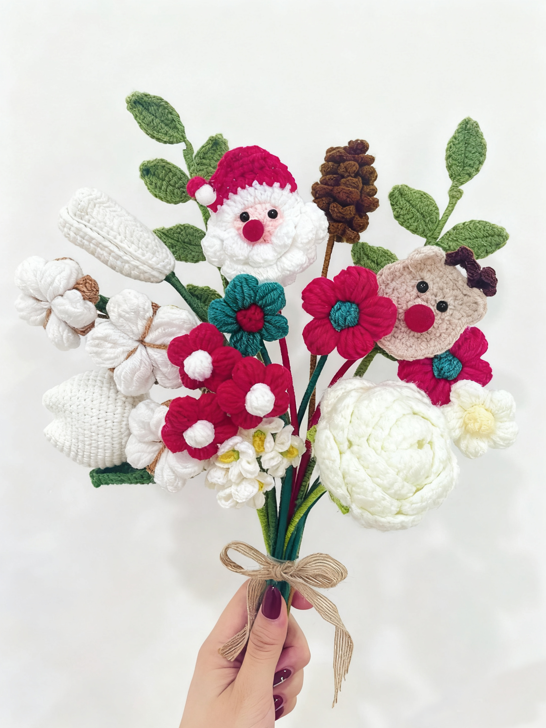Crochet Christmas Flower Bouquet: Handmade Knitted Xmas Decor