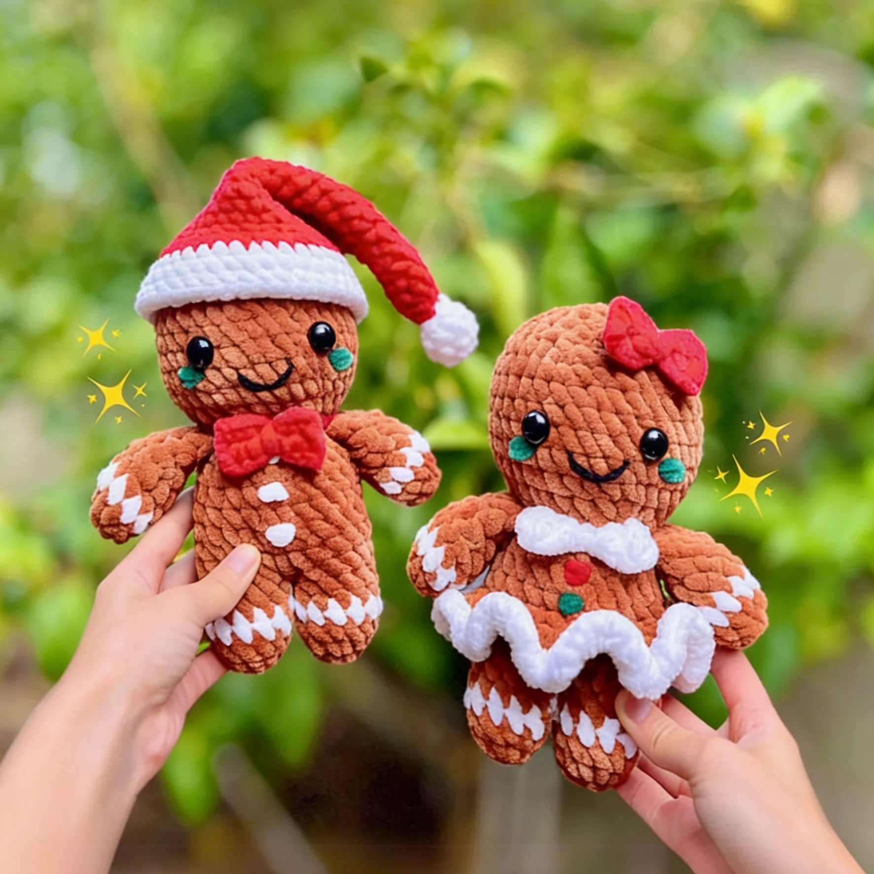 No Sew Gingerbread Man and Woman Crochet Pattern (no sew christmas crochet pattern, gingerbread man crochet pattern, amigurumi gingerbread)