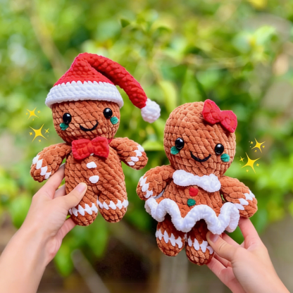 No Sew Gingerbread Man and Woman Crochet Pattern (no sew christmas crochet pattern, gingerbread man crochet pattern, amigurumi gingerbread)